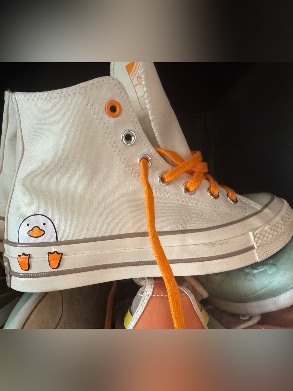 Women’s High-Top Canvas Sneakers in White with Orange Accents New no tags